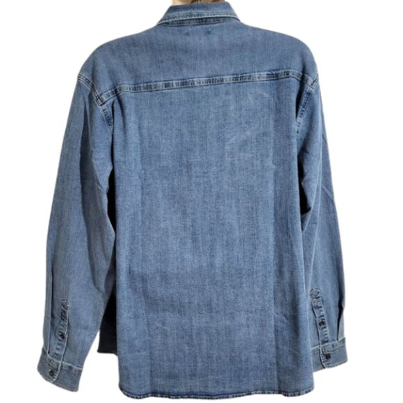 FRYE Medium Wash Blue Denim Button-Down Jean Western Shirt - NWT Men's XXL - Picture 2 of 4